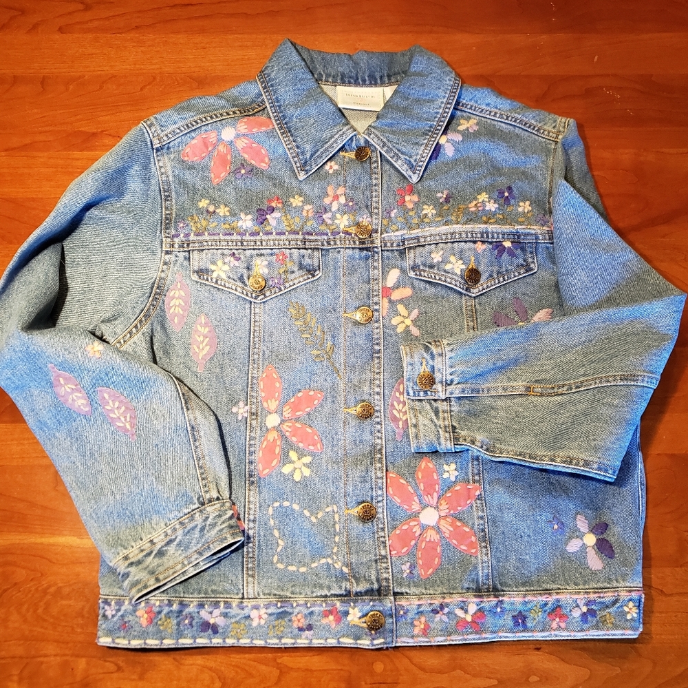 Susan Bristol Vintage Hand Embroidered Jean Denim Jacket Size Small